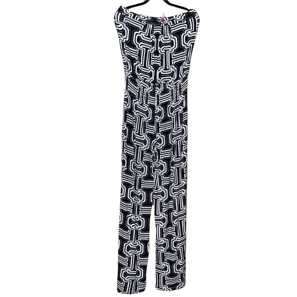 NWT Macbeth Collection Black White Geometric Pattern Strapless Jumpsuit Large - Picture 1 of 13